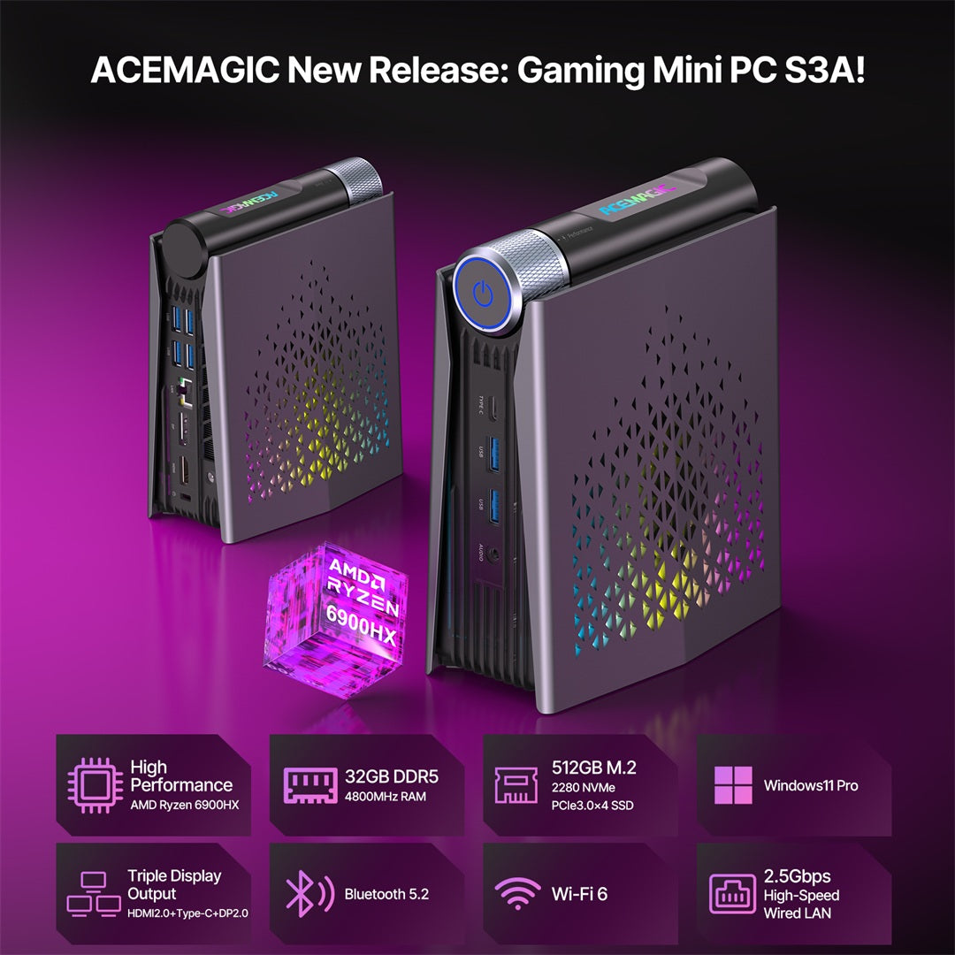 ACEMAGIC W1 Mini PC Gaming, AMD Ryzen 7 8745HS(fino a 4,9 GHz), 32GB DDR5 1TB NVMe SSD Mini Computer, AMD Radeon 780M, Triplo Display HDMI+DP+Type-C, WiFi 6,BT 5.2, W11 pro Mini PC ACEMAGIC W1 Mini PC Gaming, AMD Ryzen 7 8745HS(fino a 4,9 GHz), 32GB DDR5 1TB NVMe SSD Mini Computer, AMD Radeon 780M, Triplo Display HDMI+DP+Type-C, WiFi 6,BT 5.2, W11 pro Mini PC