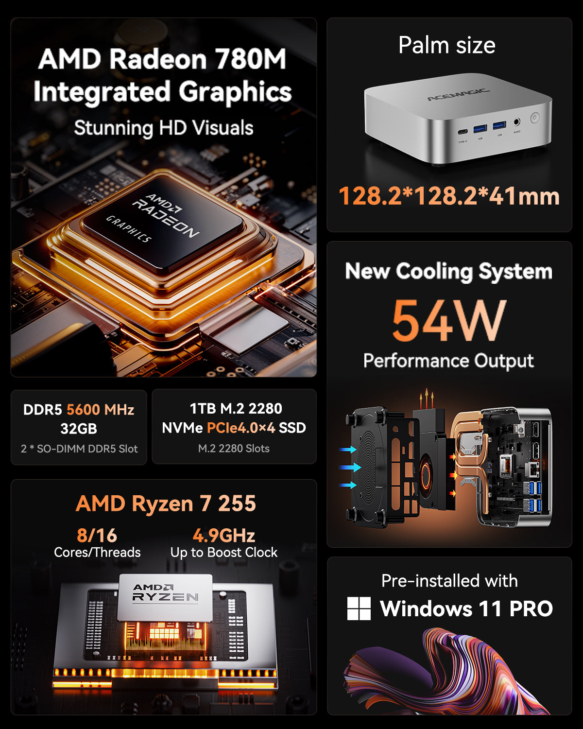 ACEMAGIC Warlord Mini W1 Mini PC - AMD Ryzen 7 H 255(8C/16T, fino a 4,9 GHz), 32GB DDR5 1TB NVMe SSD Mini Desktop ACEMAGIC Warlord Mini W1 Mini PC - AMD Ryzen 7 H 255(8C/16T, fino a 4,9 GHz), 32GB DDR5 1TB NVMe SSD Mini Desktop